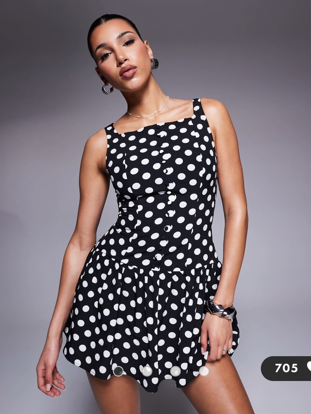 Kaiia Black and White Polka Dot Mini Dress